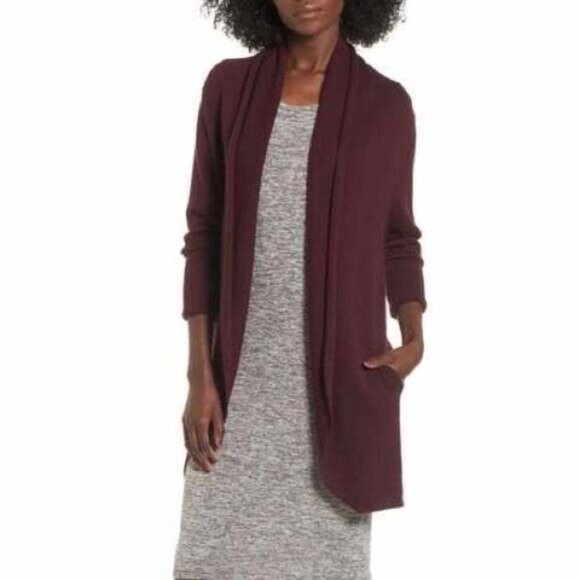 Leith Sweaters - Leith Burgundy Dolman Sleeve Easy Circle Cardigan